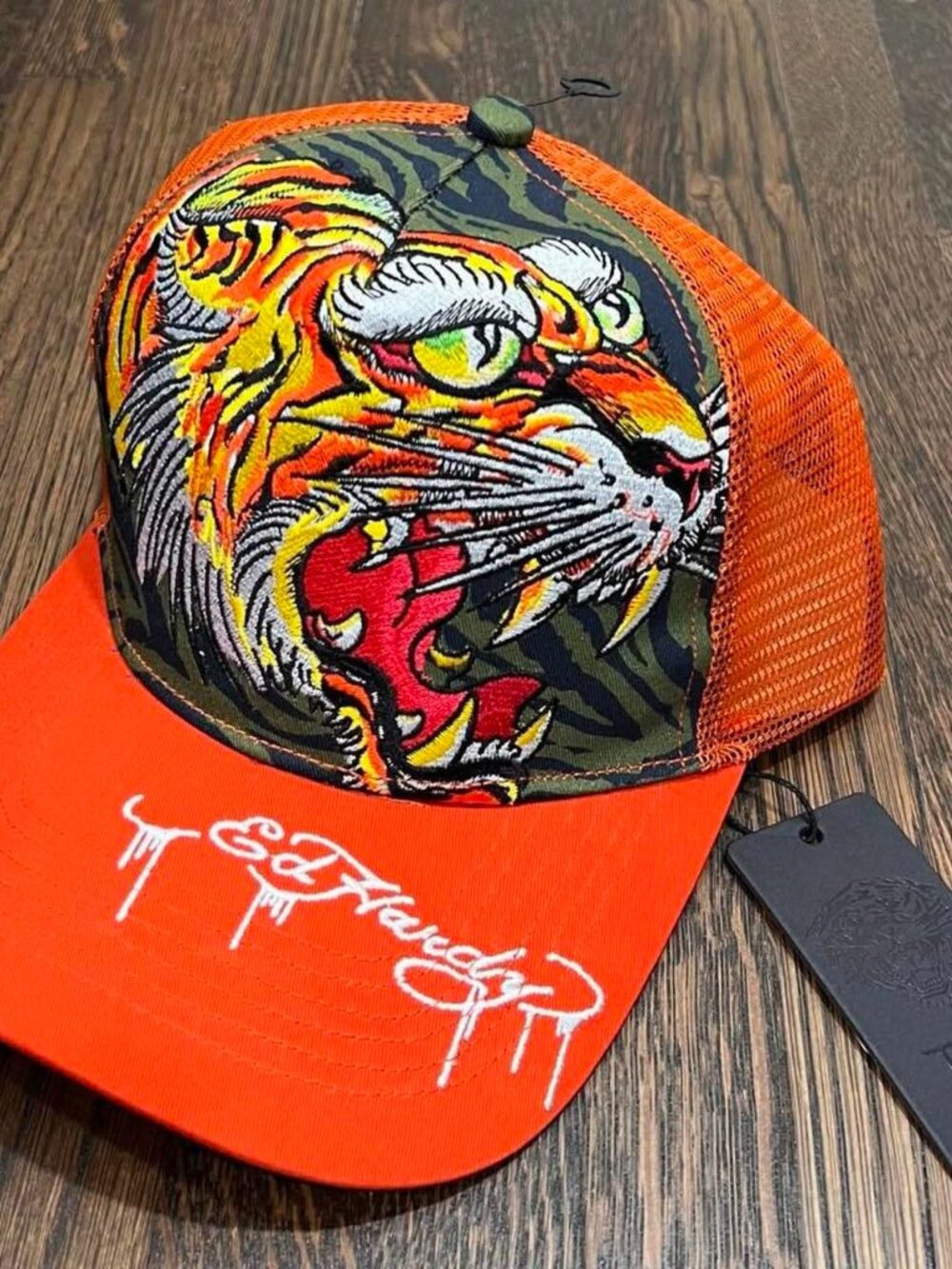 ed hardy orange tiger multi-colored hat